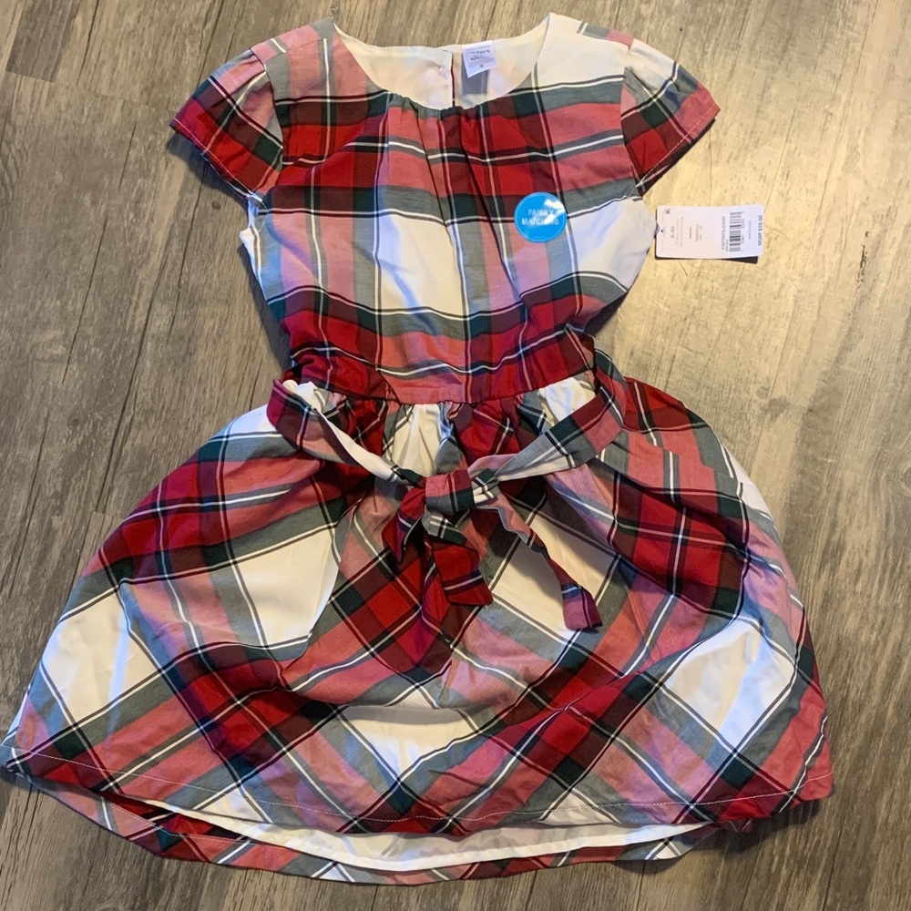 Stylish Plaid Kids Dress in Red and White